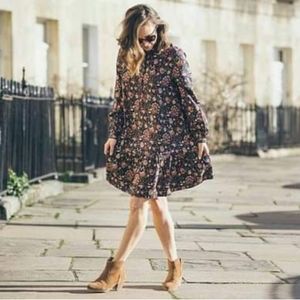 PEOPLE TREE V&A YASMIN PRINT FLARED DRESS Floral Navy Pink 8